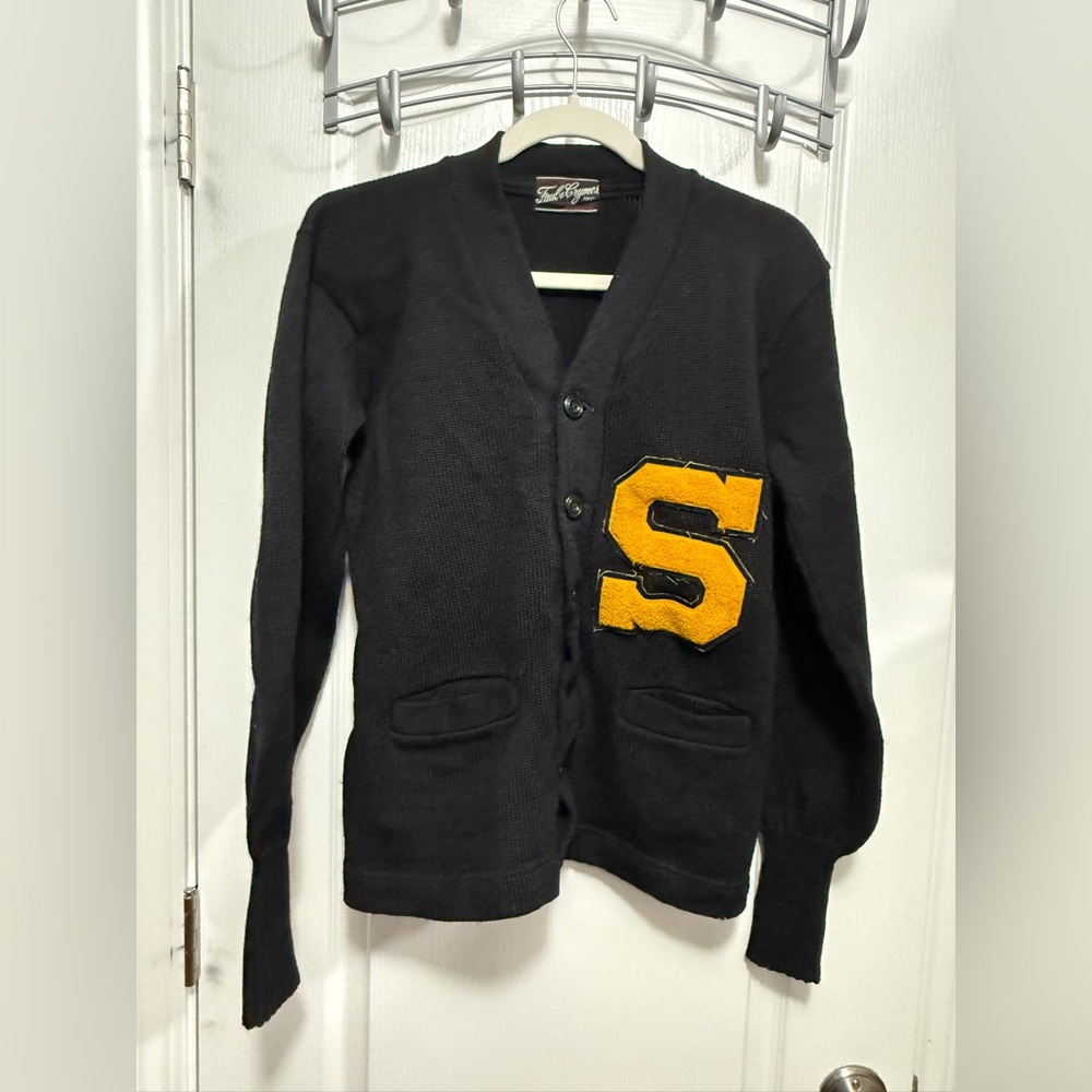 50s Vintage‎ Letterman Varsity Men’s S Wool Sweater 38 black Faul & Crymes USA